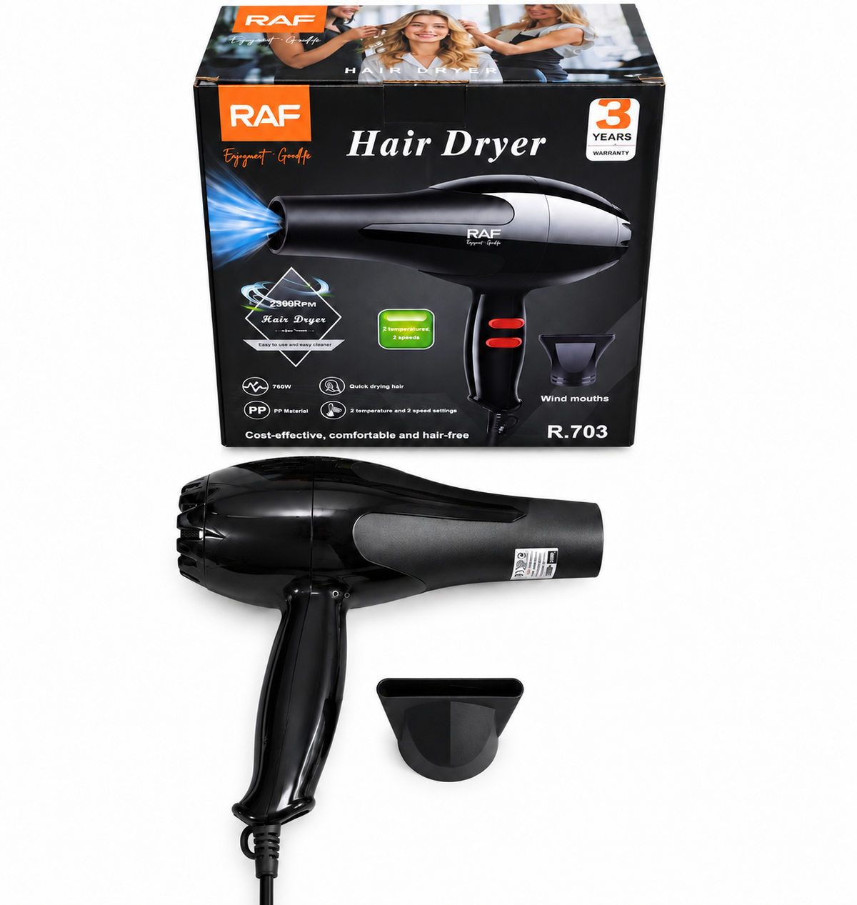 Secador de Pelo RAF R.703 Profesional 2300W Negro