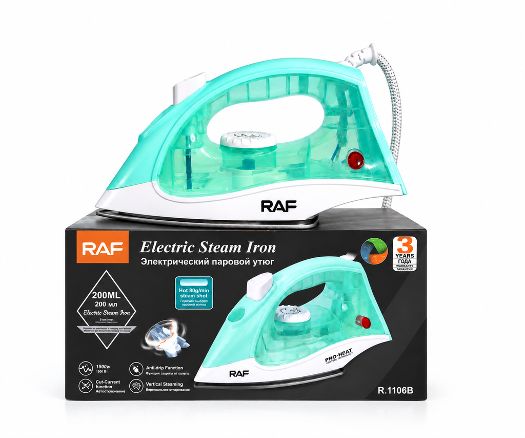 Plancha a Vapor RAF R.1106B 1500W Verde Antigoteo