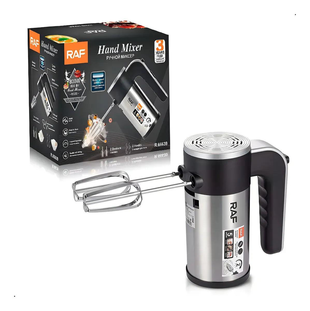 Batidora De Mano Raf 800w, 5 Velocidades 2500 Rpm