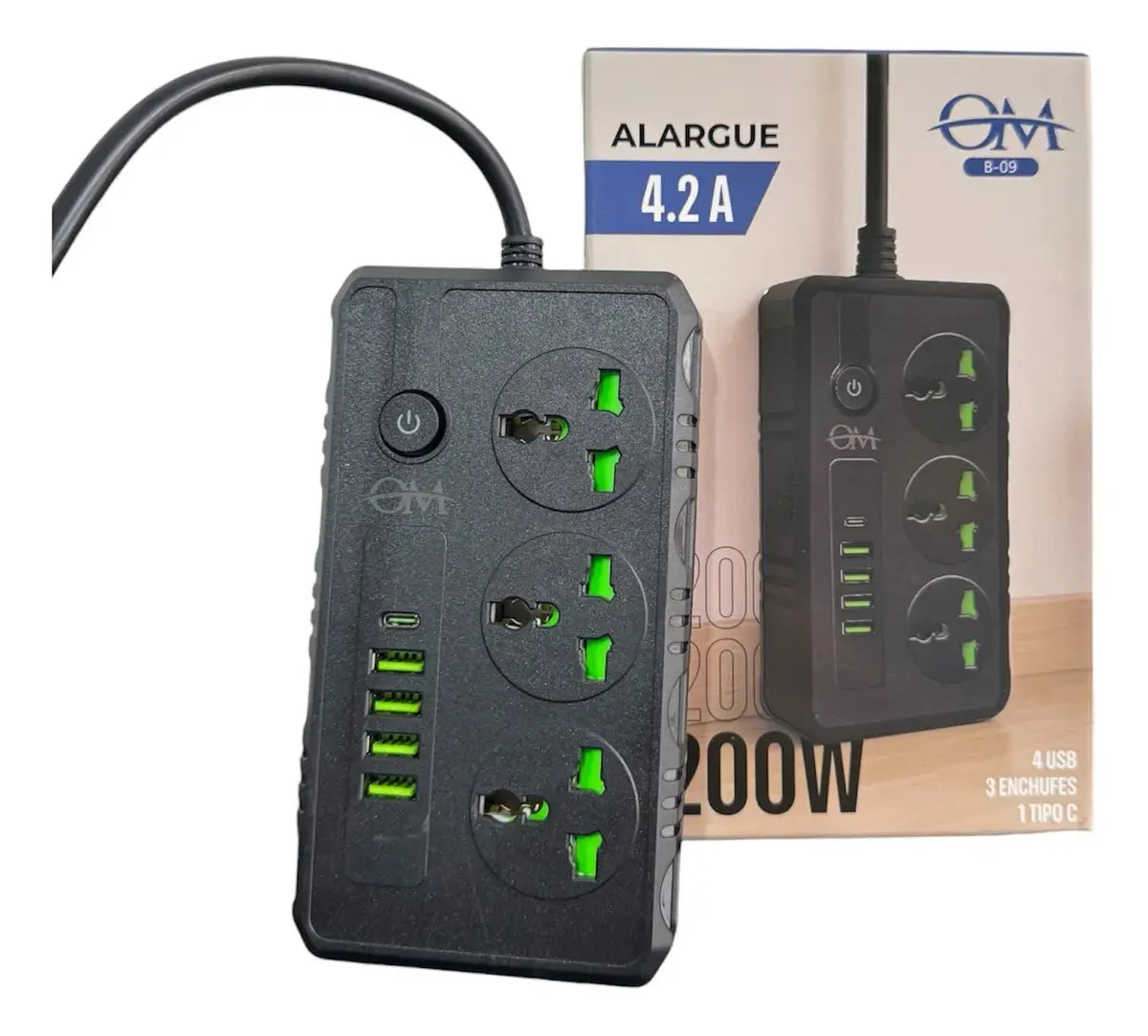 Alargue 3 Tomas + 4 Usb 3.0 + 1 Tipo C Om