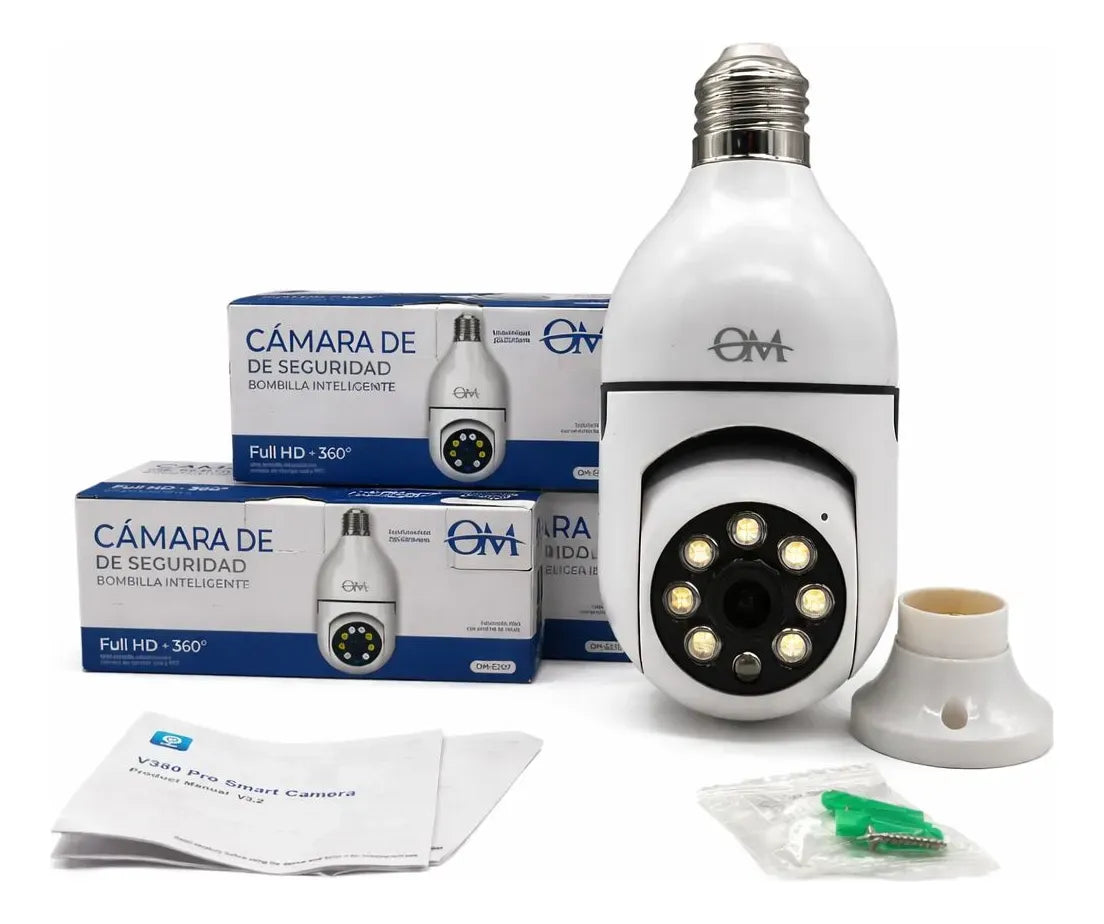 Cámara De Seguridad Bombilla Inteligente 360 Full HD Wifi
