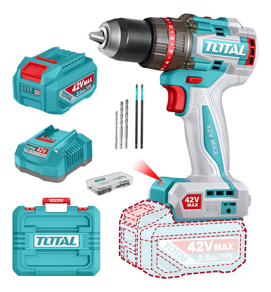 Taladro Percutor 42v Bl 2000rpm 69nm Maletín Total
