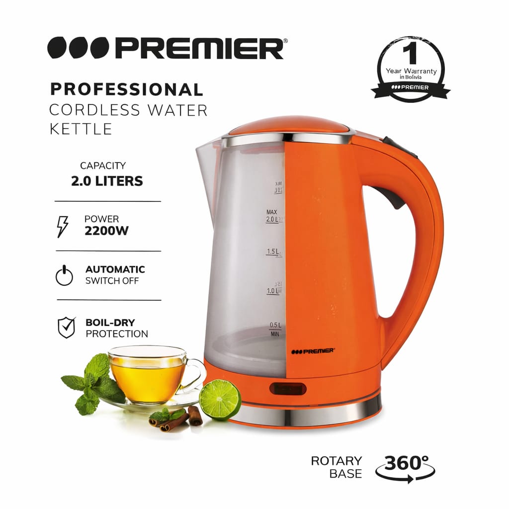 Pava Eléctrica Premier Profesional 2 Litros 2200W Excelente Calidad