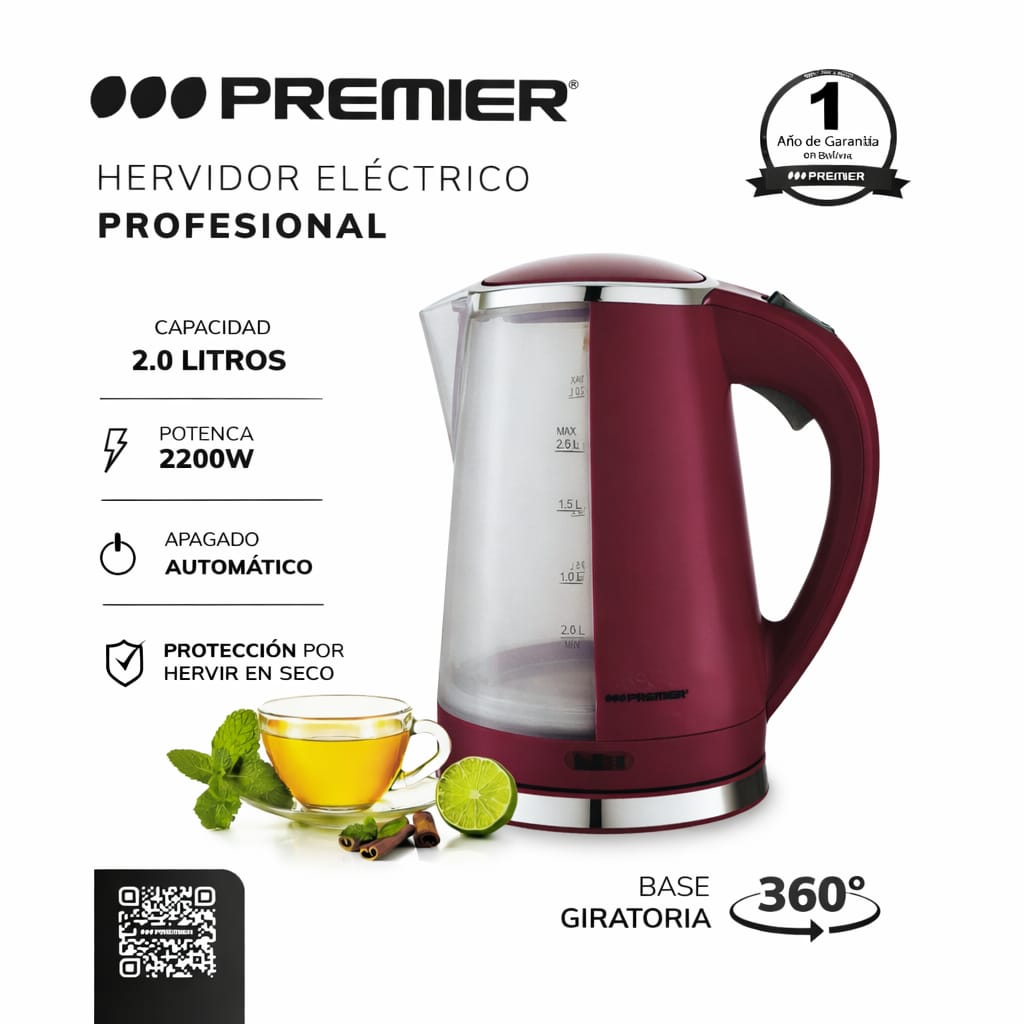 Pava Eléctrica Premier Profesional 2 Litros 2200W Excelente Calidad