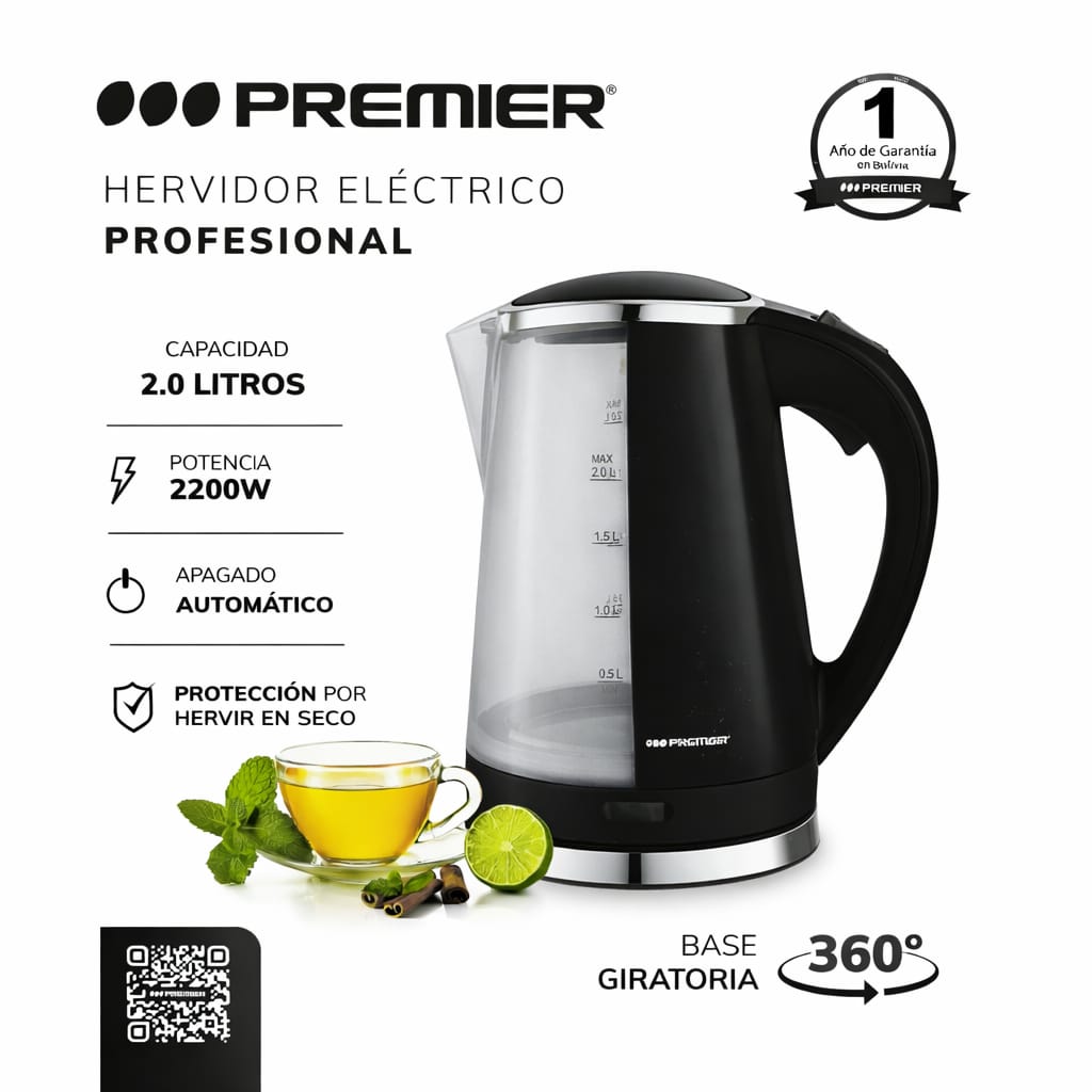 Pava Eléctrica Premier Profesional 2 Litros 2200W Excelente Calidad