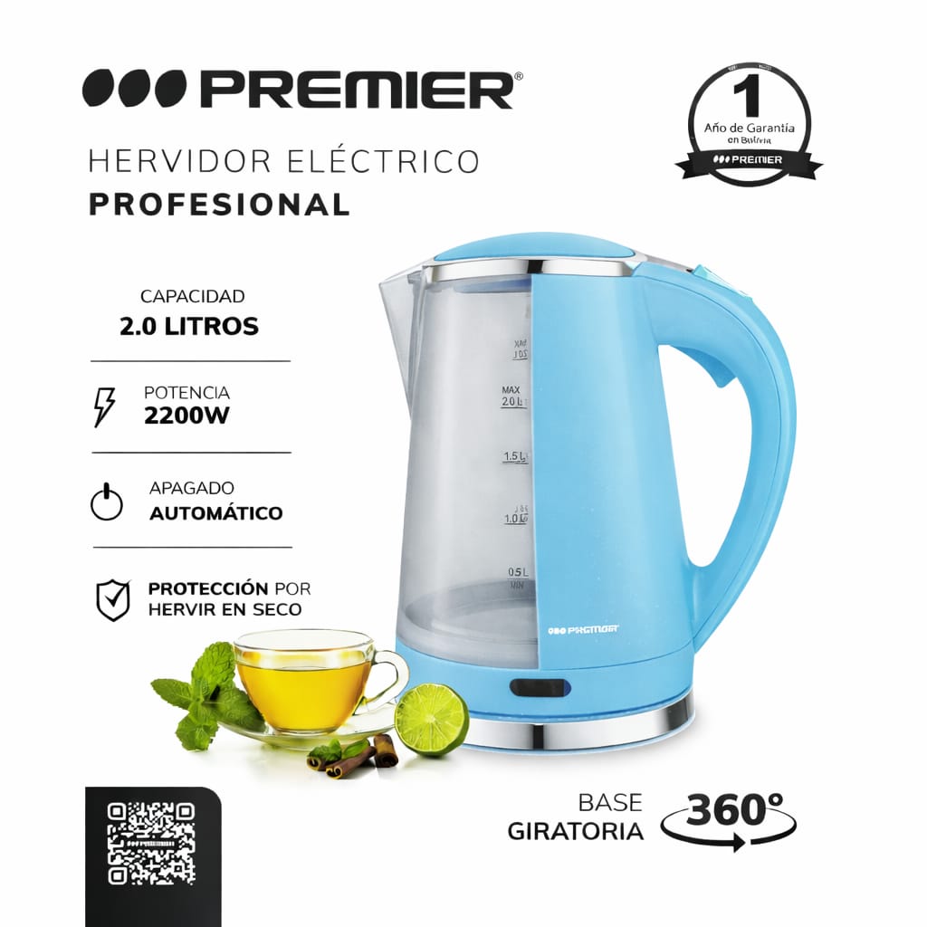 Pava Eléctrica Premier Profesional 2 Litros 2200W Excelente Calidad