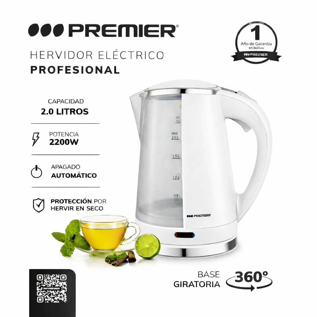 Pava Eléctrica Premier Profesional 2 Litros 2200W Excelente Calidad